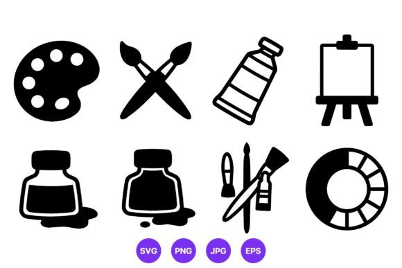 Art Supplies Black Icons: Versatile Vector Assets