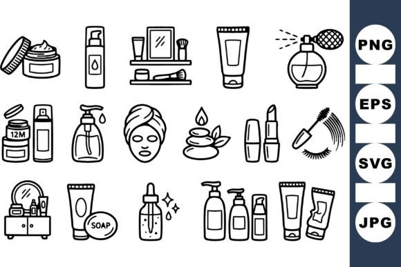Beauty Essentials Icon Set: Elevating Skincare and Cosmetic Branding with Playful Line Art