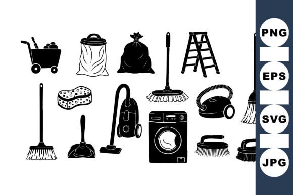 Black Silhouette Cleaning Tools for Minimalist Design