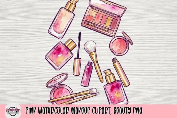 Elevating Digital Design with Pink Watercolor Makeup Clipart