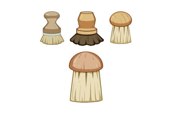 Hand Drawing Set of Wood Mushroom Brush