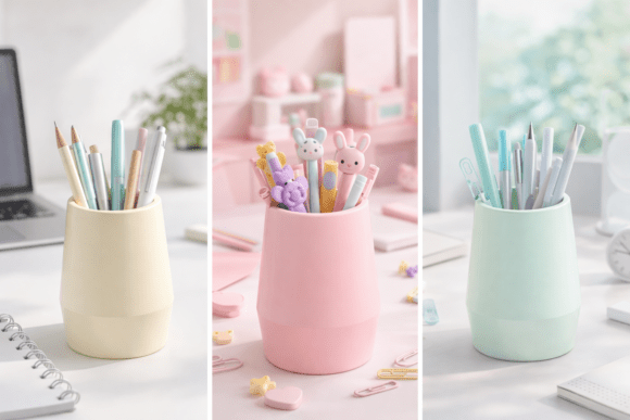 Kawaii Pastel Pen Cup: Soft 3D Print Desk Decor