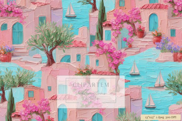 Mediterranean Village Pink Oil Pattern: Bringing Coastal Romance to Creative Projects