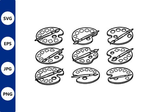 Nine Paint Palettes Line Art in Black: Versatile Design Applications