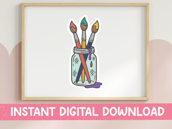 Paintbrushes in Mason Jar Sticker Design