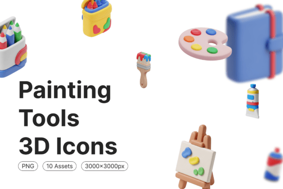 Painting Tools 3D Icons for Creative Projects