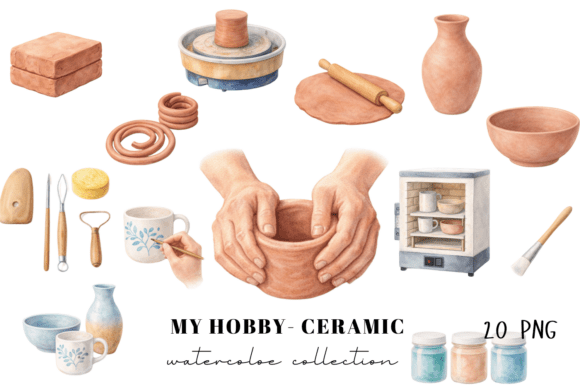 Pottery Workshop Watercolor Clipart: Elevating Handmade Aesthetics in Digital Design
