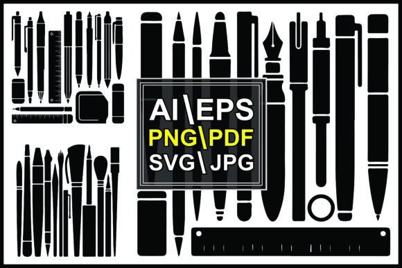 Silhouette Tools and Stationery Set Penc Design Assets