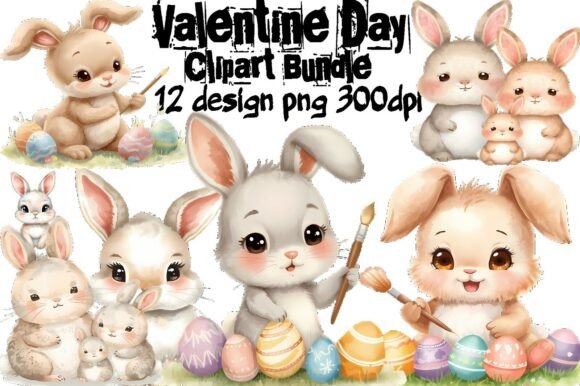 Valentine Day Bunny Clipart Bundle PNG