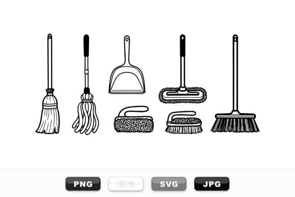 Vintage Cleaning Tools Clipart for Modern Design