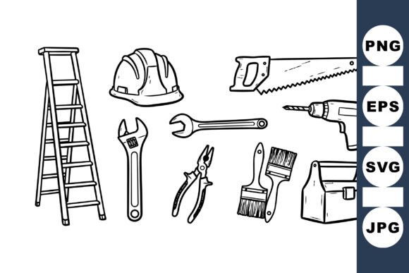 Vintage Handyman Tool Clipart Set: Elevating Design with Minimalist Line Art
